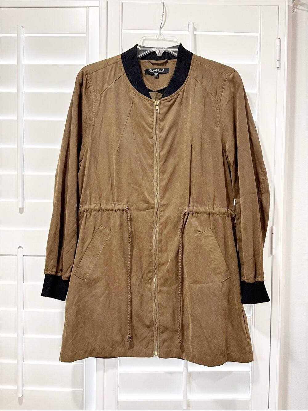 Velvet Heart Women’s Utility Bomber Jacket Olive Green Zip Drawstring Size Small